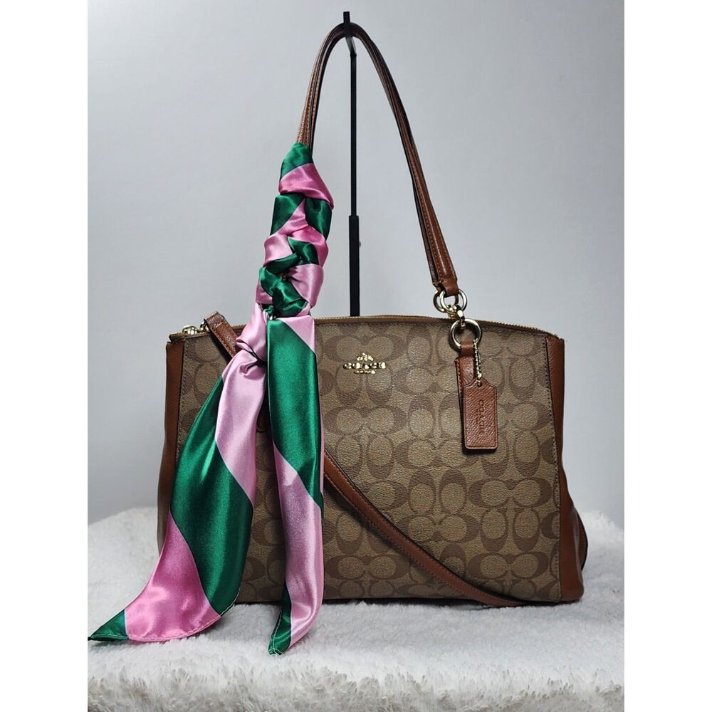 Authentic Coach Christie Carryall F36721 Signature Khaki Brown Leather Tote